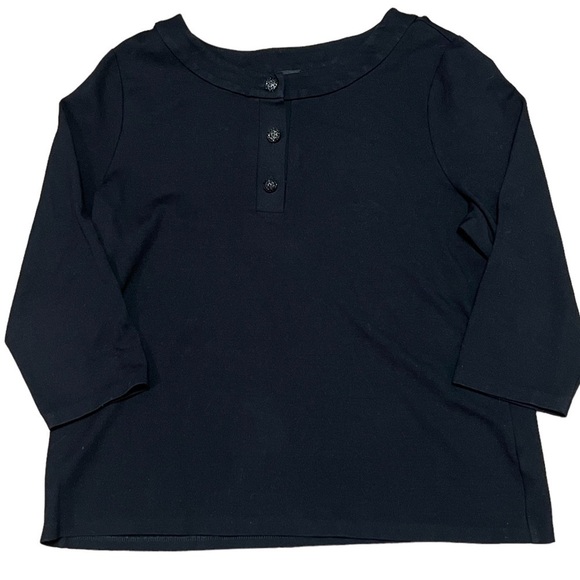 Talbots black pull over 3/4 sleeve blouse with decorative buttons - Picture 1 of 7